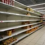 empty shelves at the supermarket hypermarket, shortage of supplies